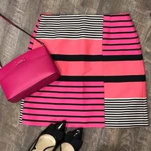LOFT Pink Black White Coral Stripe Skirt Sz 4